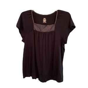 Mossimo Square Neck Tee Black Silver Accent Stripes Short Sleeve Top Sz 16 18W